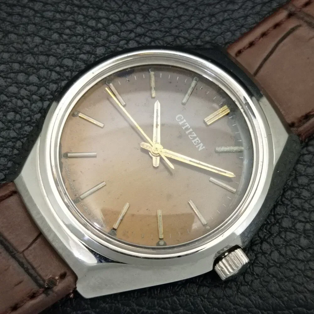 Vintage 1973 Citizen Manual Wound Mens Silver Watch & Gold accents
